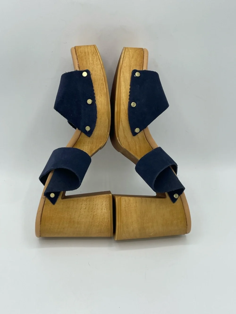 Ilaria Sartori Classic Navy Suede Platform Chunky Heel Sandals.